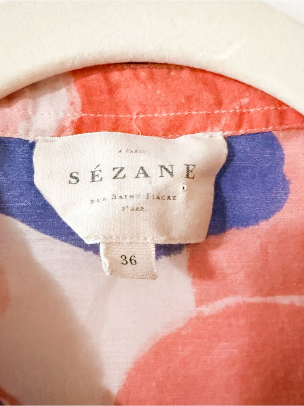 Sezane Pierro Shirt Blue Woman Print Femme Silk Size 36 US 4 - Picture 4 of 10